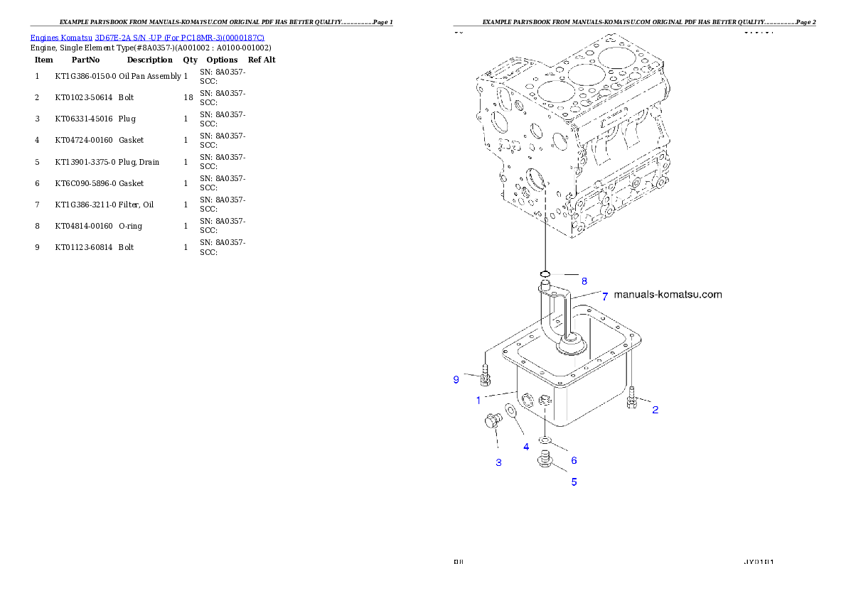 3D67E-2A S/N -UP (For PC18MR-3) Partsbook