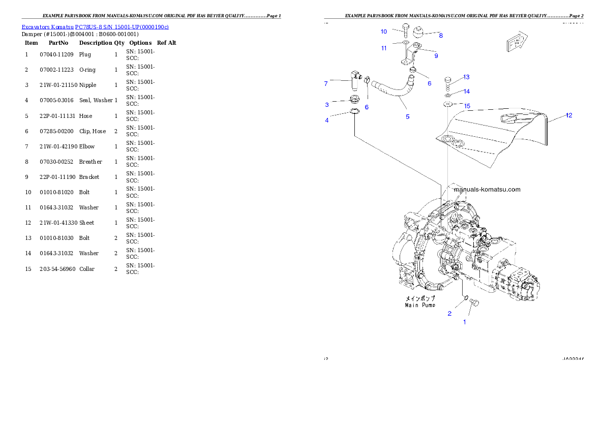 Protected: PC78US-8 S/N 15001-UP (North America Spec.) Partsbook