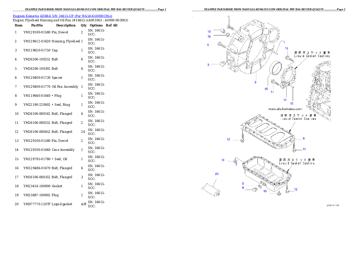 4D88-6 S/N 16615-UP (For WA50-6) Partsbook