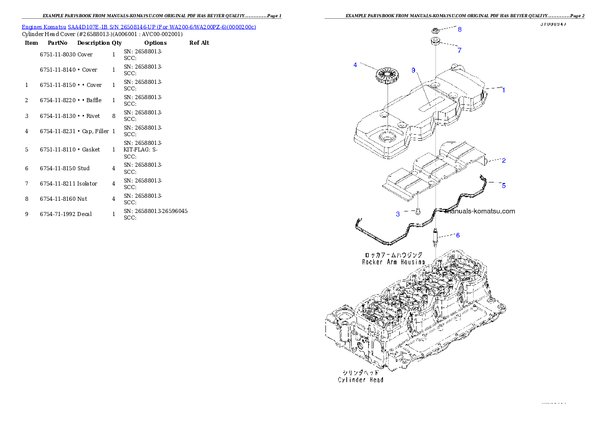 Protected: SAA4D107E-1B S/N 26508146-UP (For WA200-6/WA200PZ-6) Partsbook