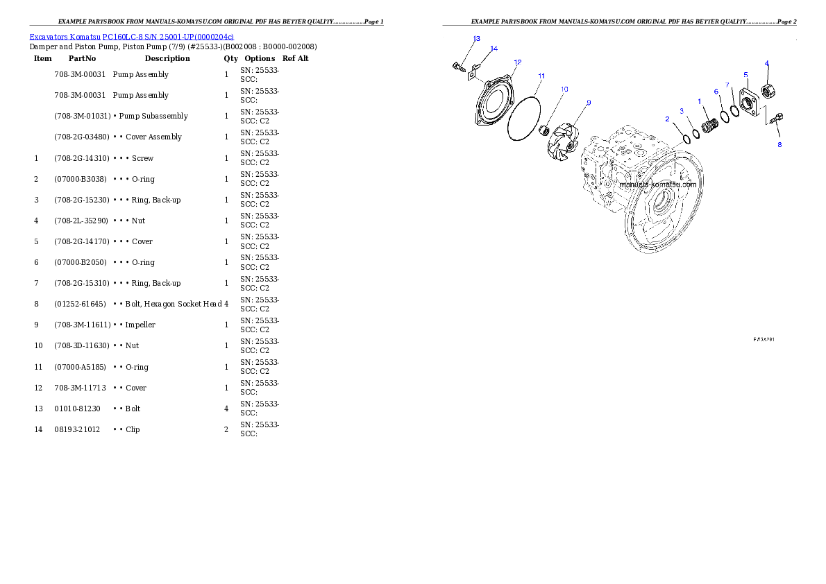 Protected: PC160LC-8 S/N 25001-UP Partsbook