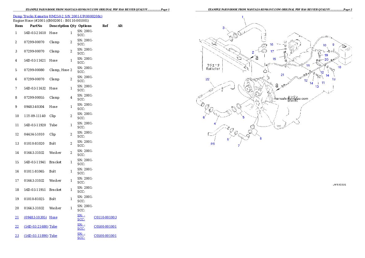 HM250-2 S/N 2001-UP Partsbook