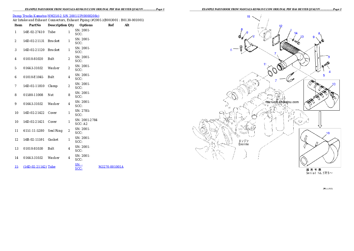 HM250-2 S/N 2001-UP Partsbook
