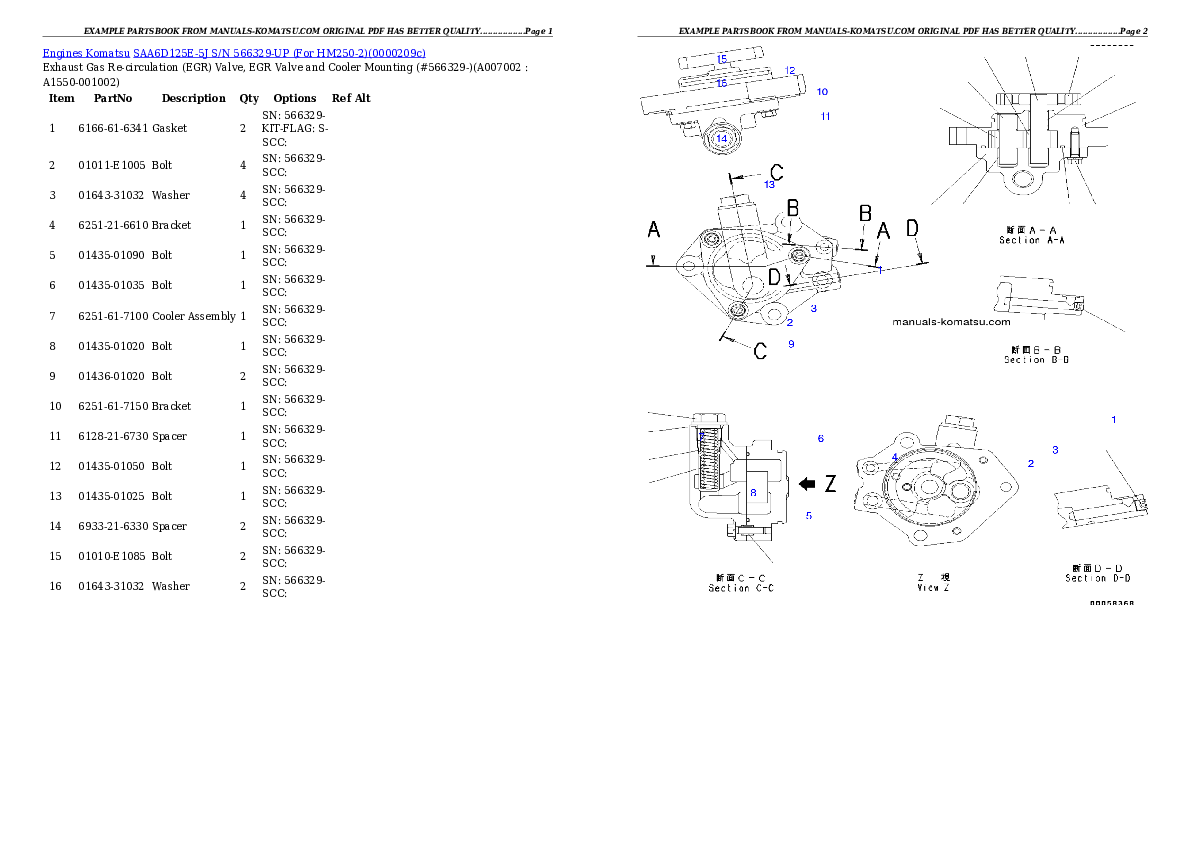 Protected: SAA6D125E-5J S/N 566329-UP (For HM250-2) Partsbook