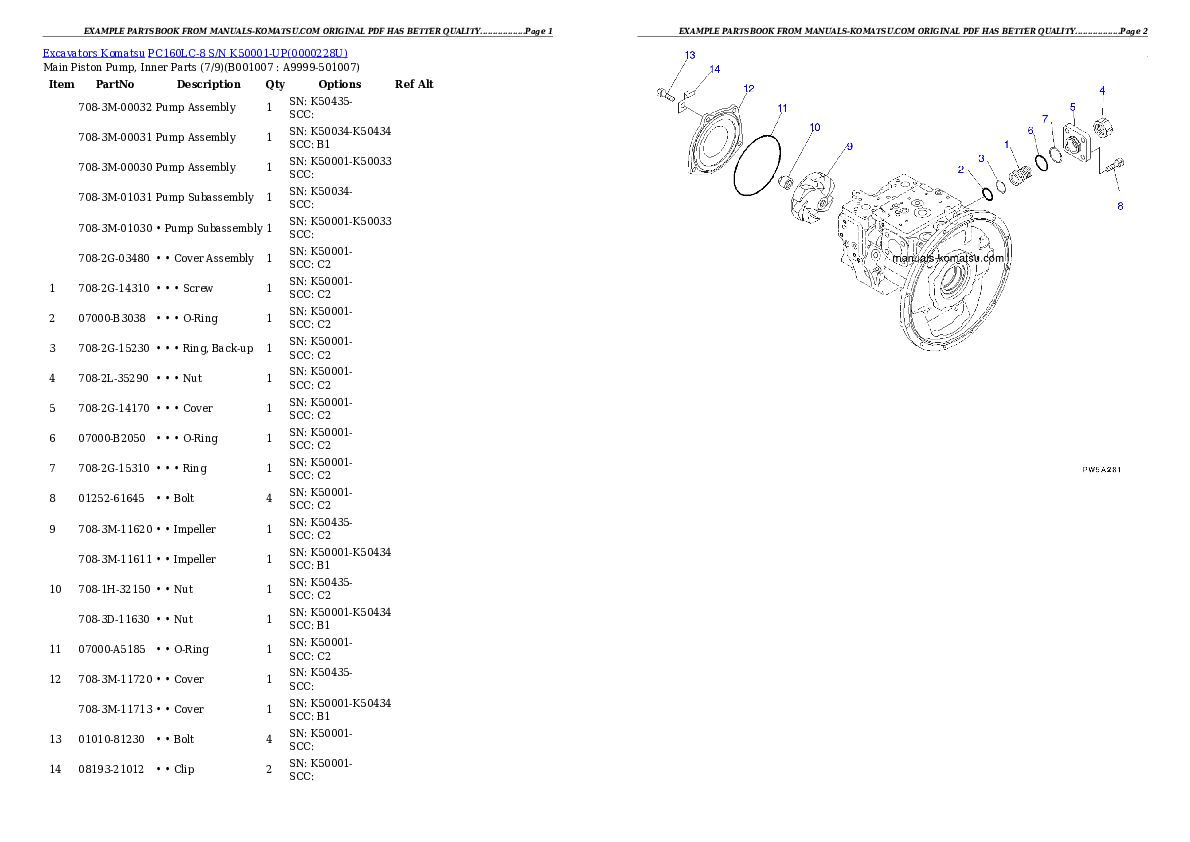 Protected: PC160LC-8 S/N K50001-UP Partsbook