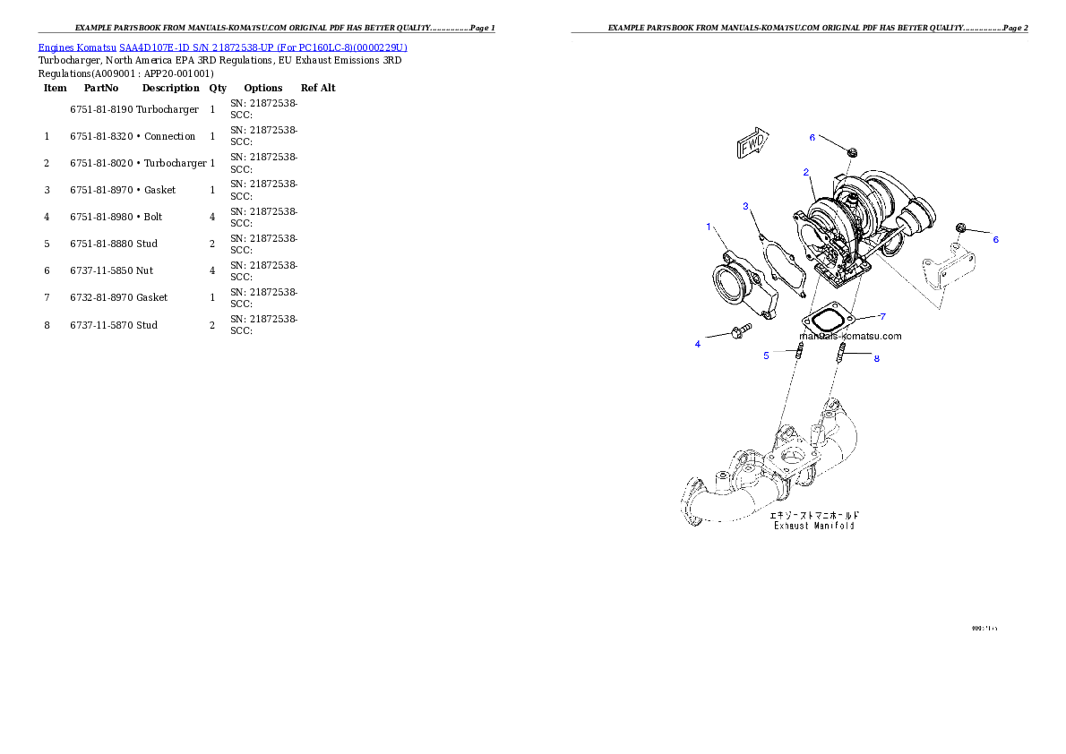 Protected: SAA4D107E-1D S/N 21872538-UP (For PC160LC-8) Partsbook
