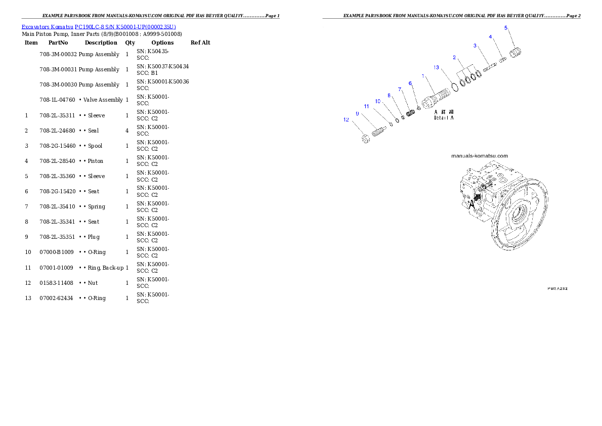 Protected: PC190LC-8 S/N K50001-UP Partsbook