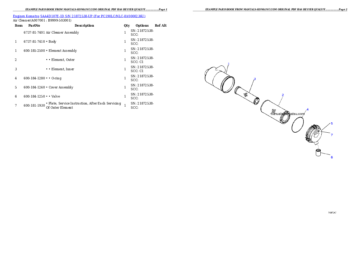 Protected: SAA4D107E-1D S/N 21872538-UP (For PC190LC/NLC-8) Partsbook