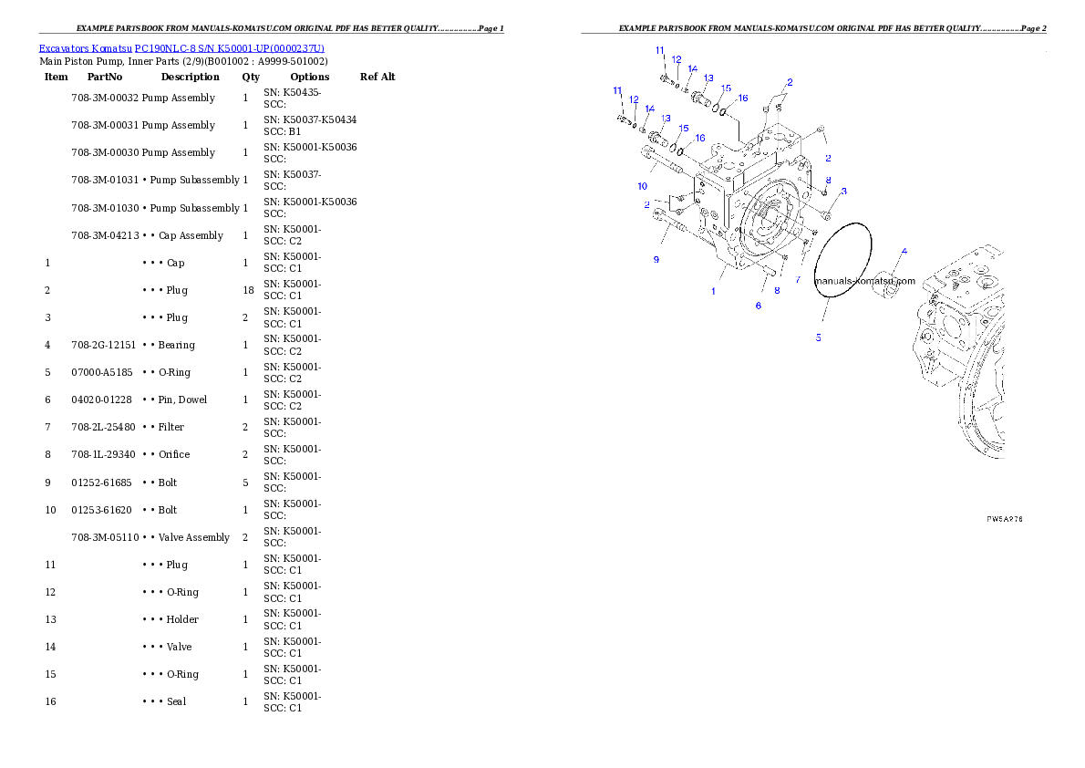 PC190NLC-8 S/N K50001-UP Partsbook