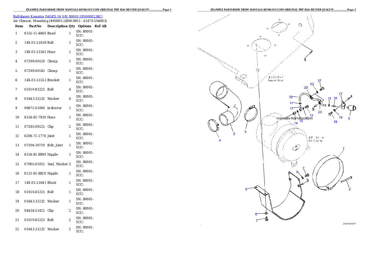 Protected: D65EX-16 S/N 80001-UP Partsbook