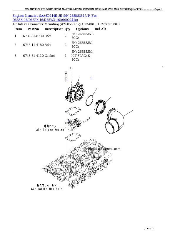 Protected: SAA6D114E-3E S/N 26858351-UP (For D65EX-16/D65PX-16/D65WX-16) Partsbook