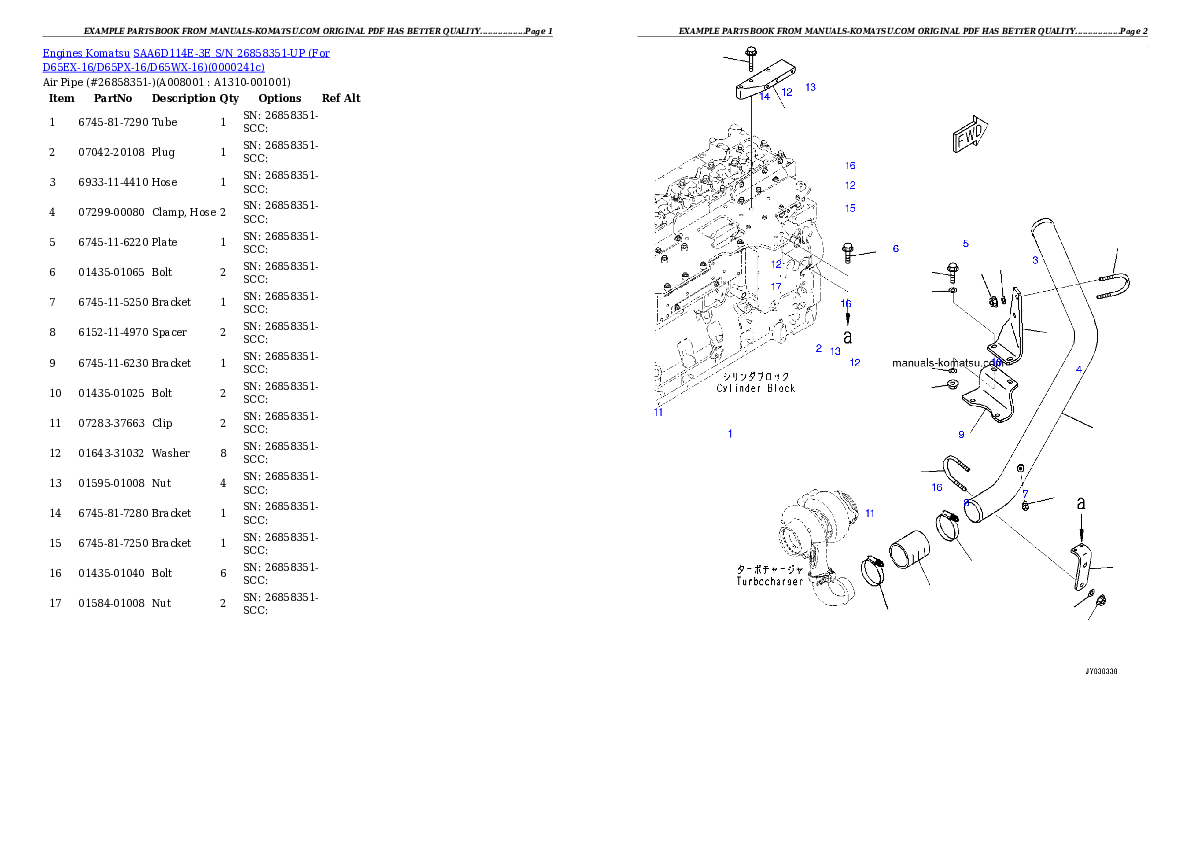 Protected: SAA6D114E-3E S/N 26858351-UP (For D65EX-16/D65PX-16/D65WX-16) Partsbook