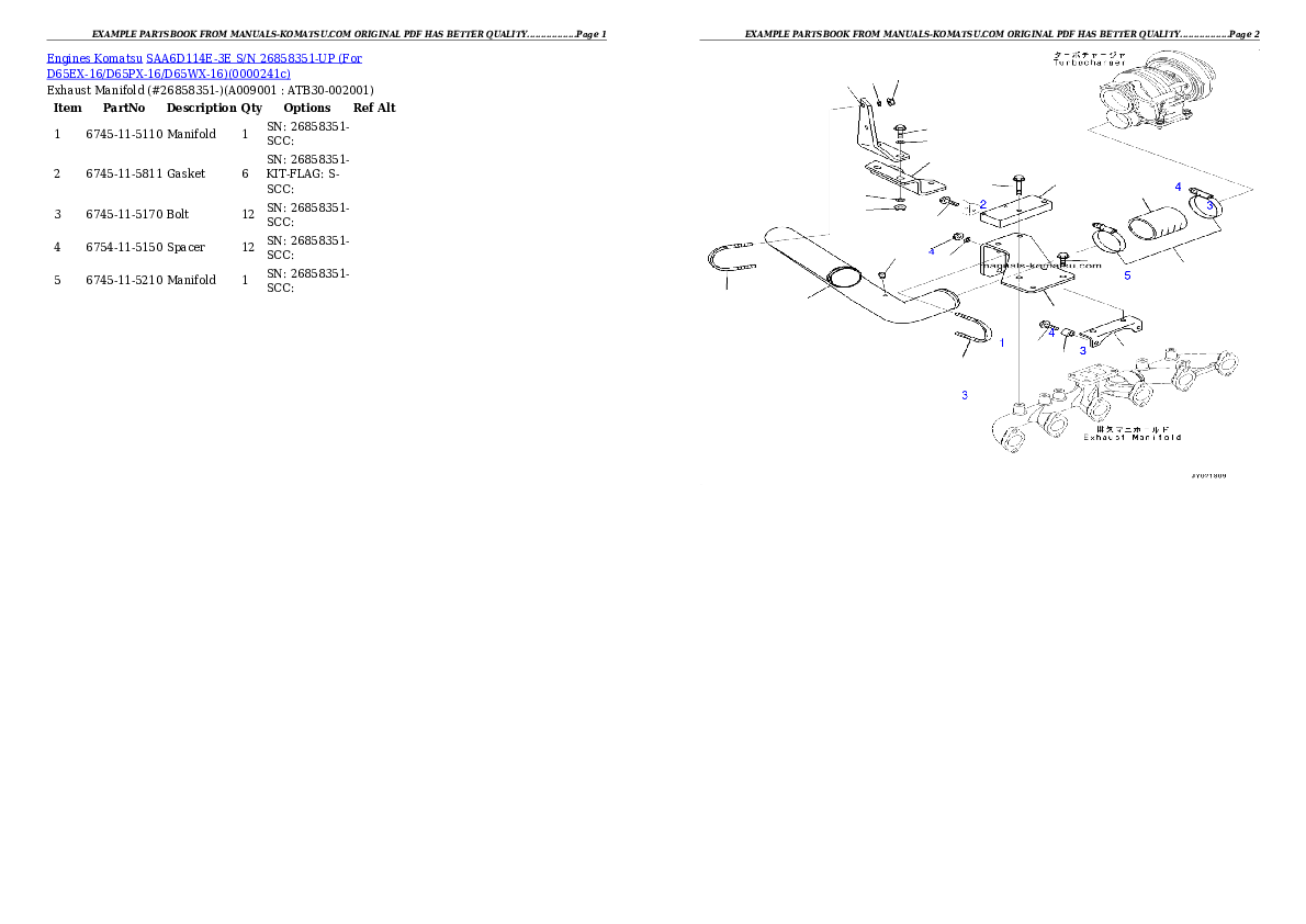 Protected: SAA6D114E-3E S/N 26858351-UP (For D65EX-16/D65PX-16/D65WX-16) Partsbook
