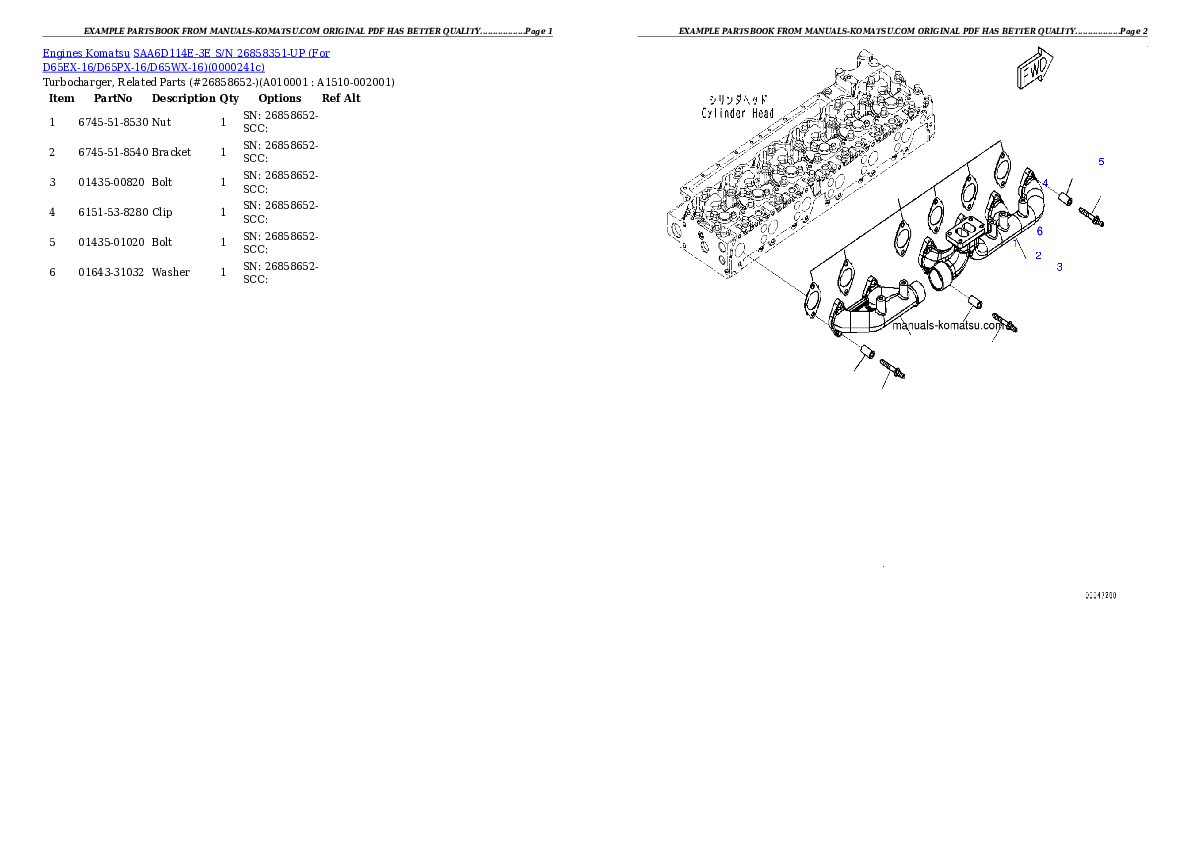 Protected: SAA6D114E-3E S/N 26858351-UP (For D65EX-16/D65PX-16/D65WX-16) Partsbook