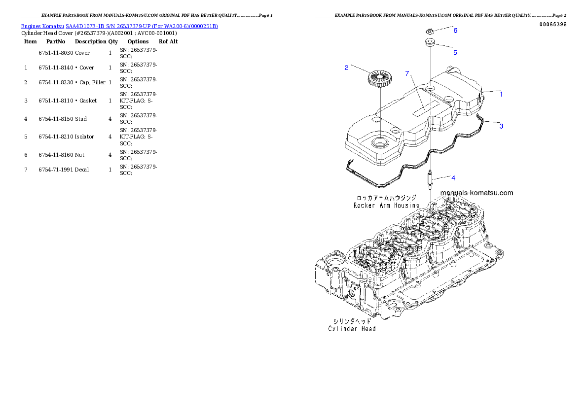 SAA4D107E-1B S/N 26537379-UP (For WA200-6) Partsbook