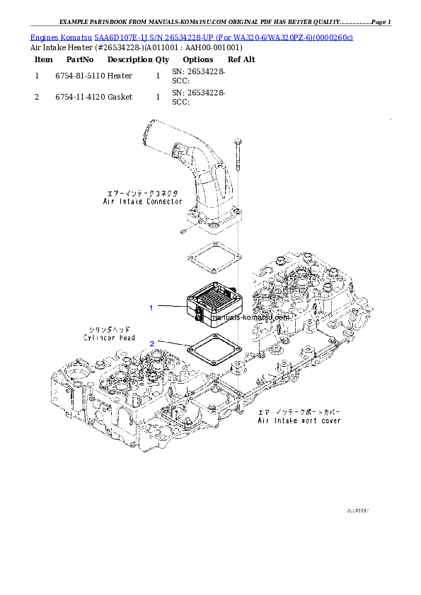 Protected: SAA6D107E-1J S/N 26534228-UP (For WA320-6/WA320PZ-6) Partsbook