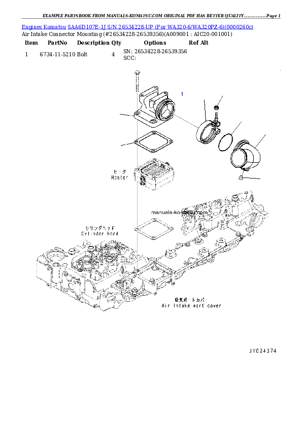 Protected: SAA6D107E-1J S/N 26534228-UP (For WA320-6/WA320PZ-6) Partsbook