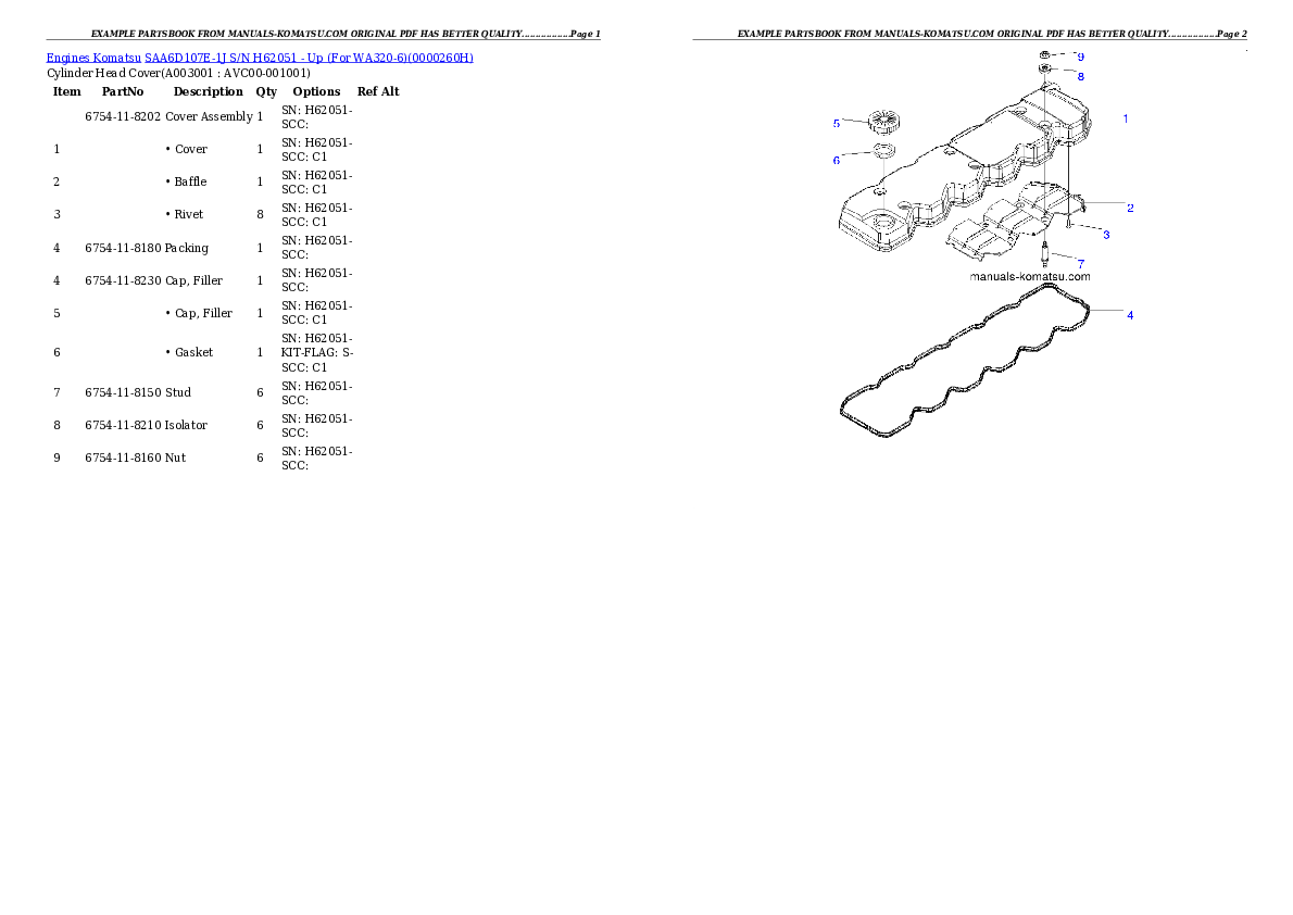 SAA6D107E-1J S/N H62051 - Up (For WA320-6) Partsbook