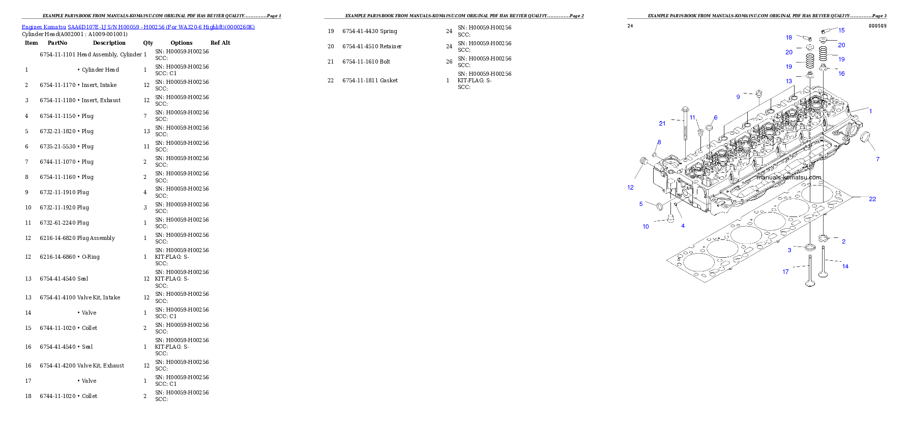 SAA6D107E-1J S/N H00059 - H00256 (For WA320-6 Highlift) Partsbook