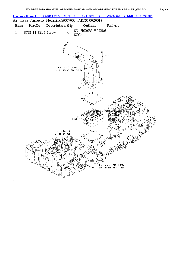 Protected: SAA6D107E-1J S/N H00059 – H00256 (For WA320-6 Highlift) Partsbook