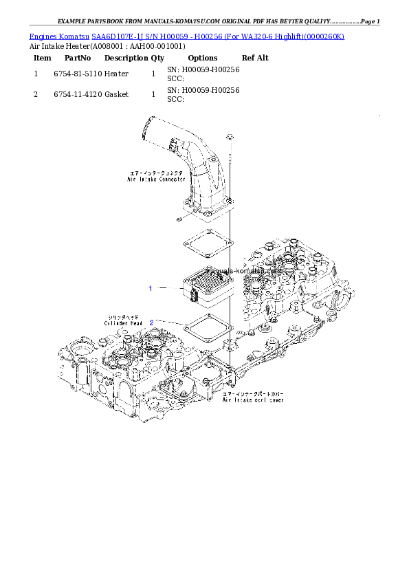 Protected: SAA6D107E-1J S/N H00059 – H00256 (For WA320-6 Highlift) Partsbook