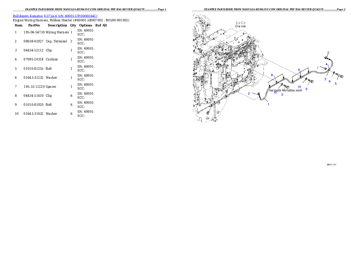Protected: D375A-6 S/N 60001-UP (Extreme Cold Area Arrangement (-40 deg C)) Partsbook