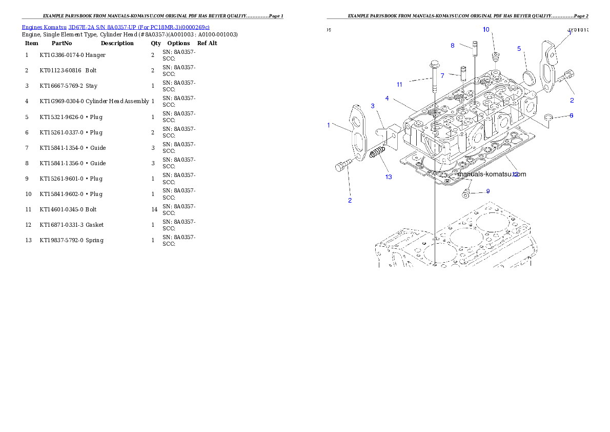 3D67E-2A S/N 8A0357-UP (For PC18MR-3) Partsbook