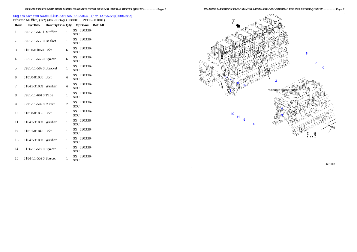 Protected: SAA6D140E-5AH S/N 630336-UP (For D275A-5R) Partsbook