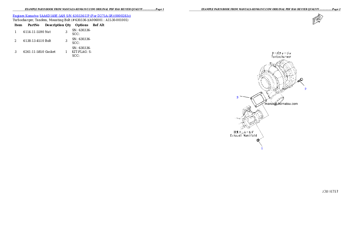 Protected: SAA6D140E-5AH S/N 630336-UP (For D275A-5R) Partsbook