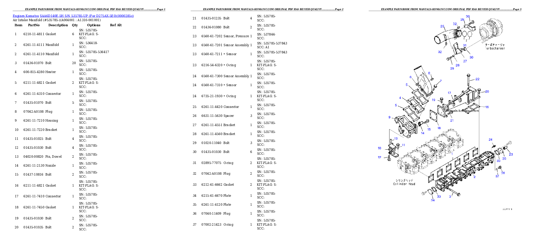Protected: SAA6D140E-5H S/N 535785-UP (For D275AX-5E0) Partsbook