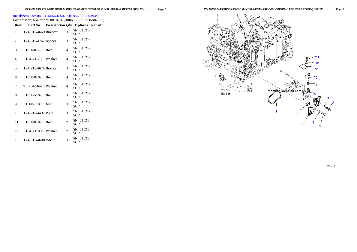 Protected: D155AX-6 S/N 81028-UP Partsbook