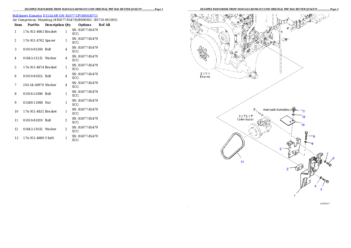 Protected: D155A-6R S/N 85077-UP Partsbook