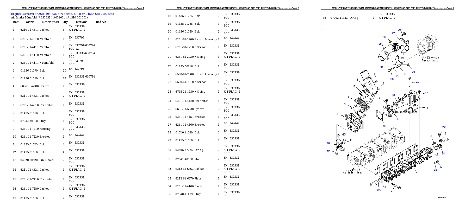 Protected: SAA6D140E-5AG S/N 630332-UP (For D155A-6R) Partsbook