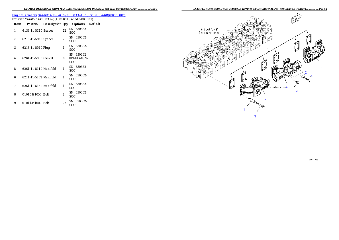 Protected: SAA6D140E-5AG S/N 630332-UP (For D155A-6R) Partsbook