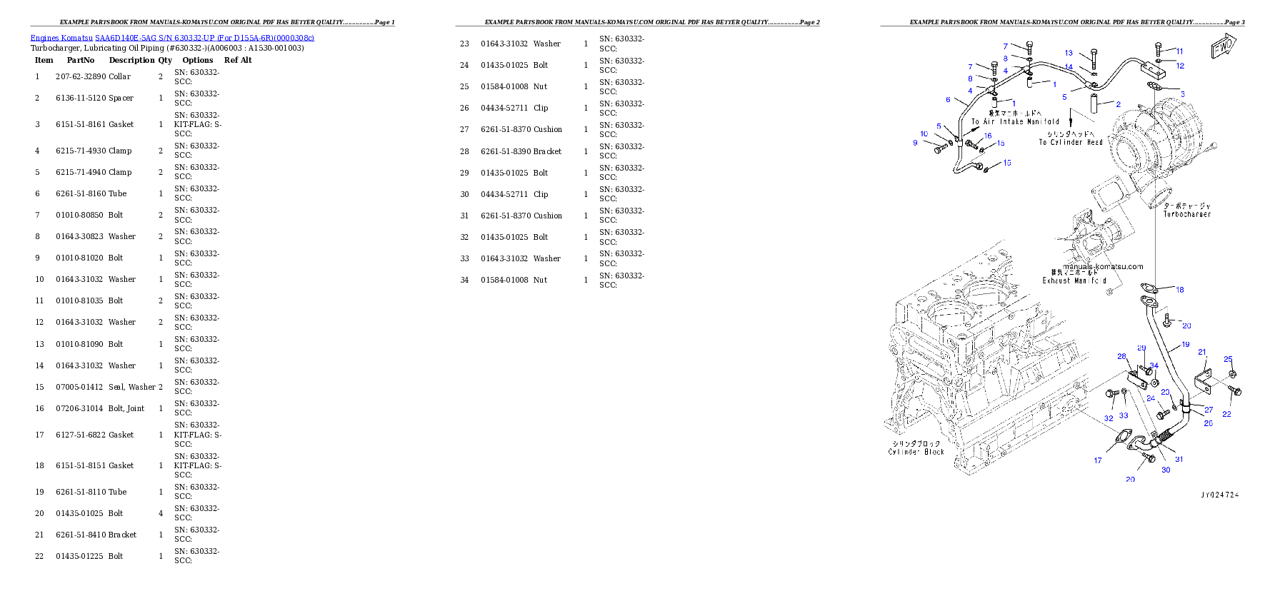 Protected: SAA6D140E-5AG S/N 630332-UP (For D155A-6R) Partsbook