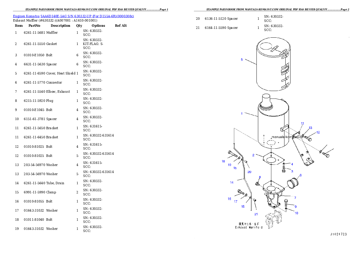 Protected: SAA6D140E-5AG S/N 630332-UP (For D155A-6R) Partsbook