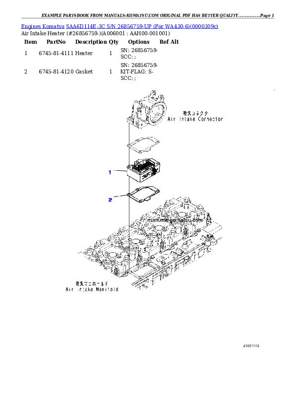 Protected: SAA6D114E-3C S/N 26856759-UP (For WA430-6) Partsbook
