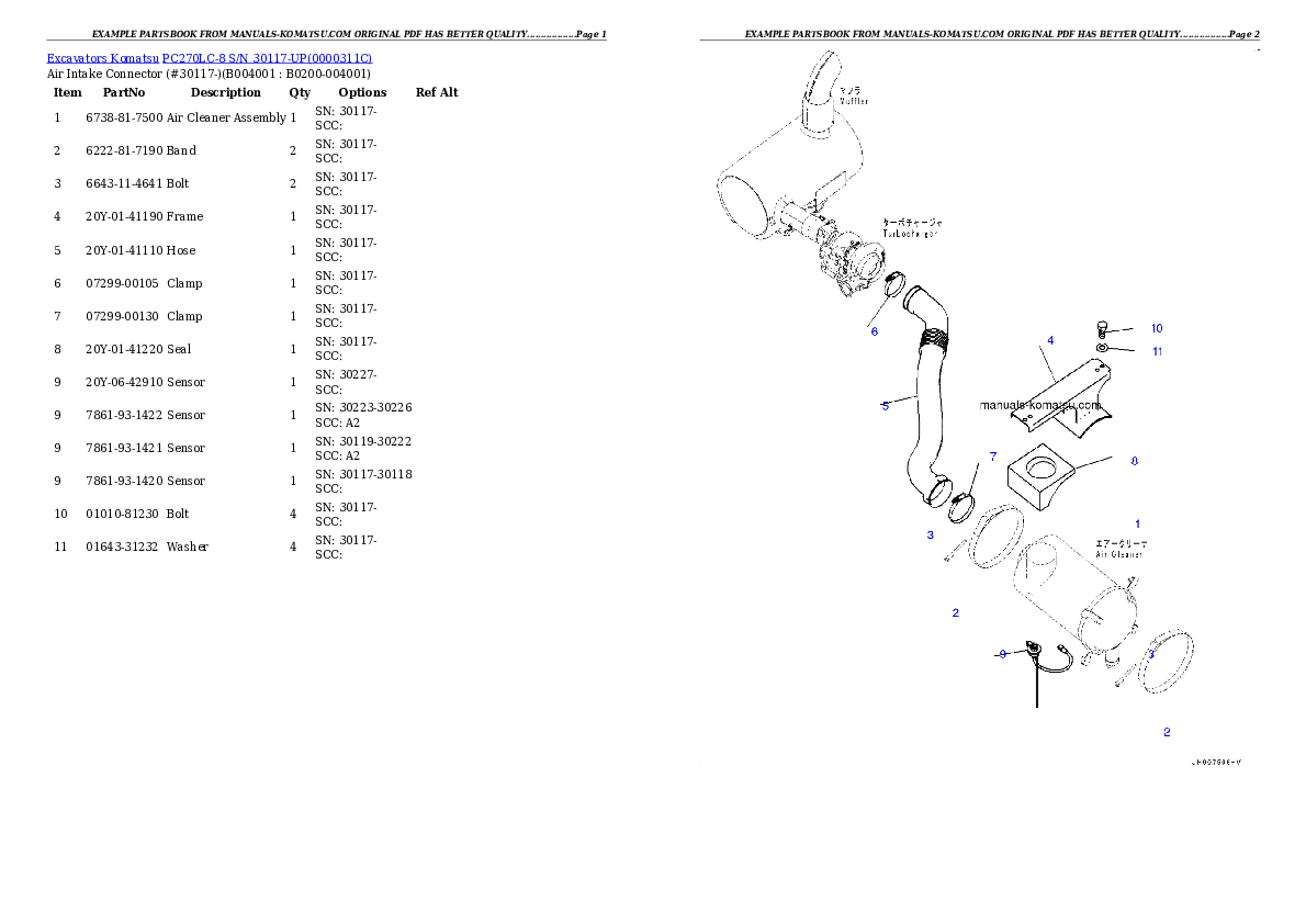 Protected: PC270LC-8 S/N 30117-UP Partsbook