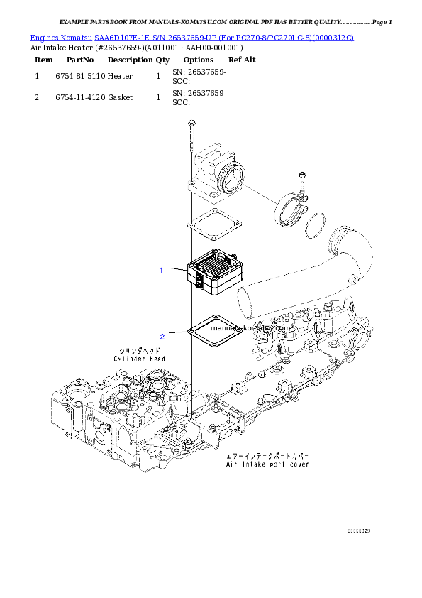 Protected: SAA6D107E-1E S/N 26500048-UP ( Standard Machine ) Partsbook