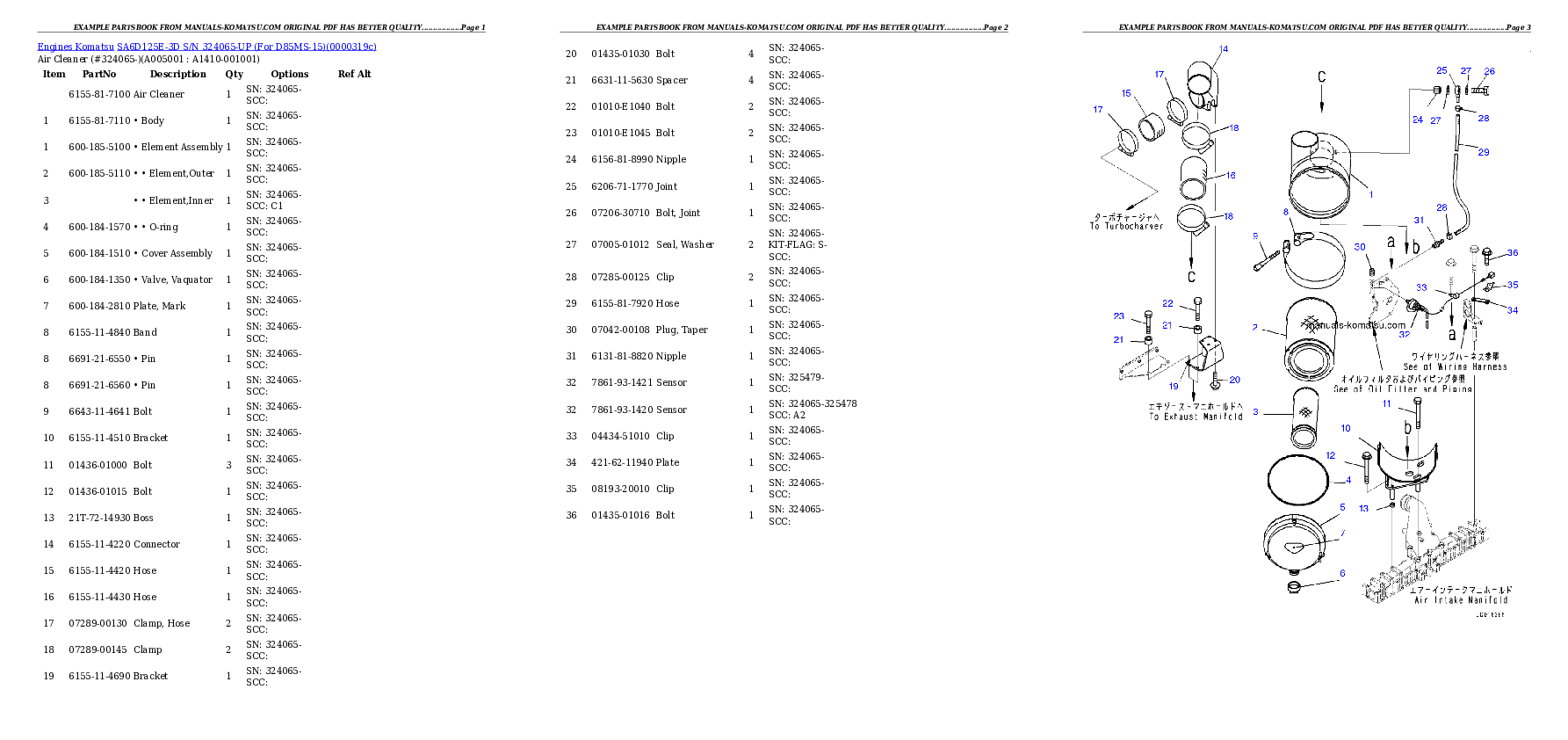 Protected: SA6D125E-3D S/N 324065-UP (For D85MS-15) Partsbook