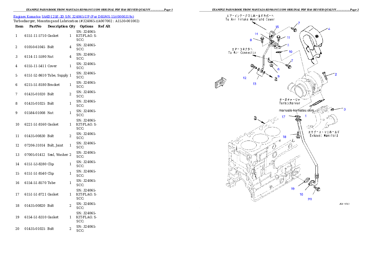 Protected: SA6D125E-3D S/N 324065-UP (For D85MS-15) Partsbook