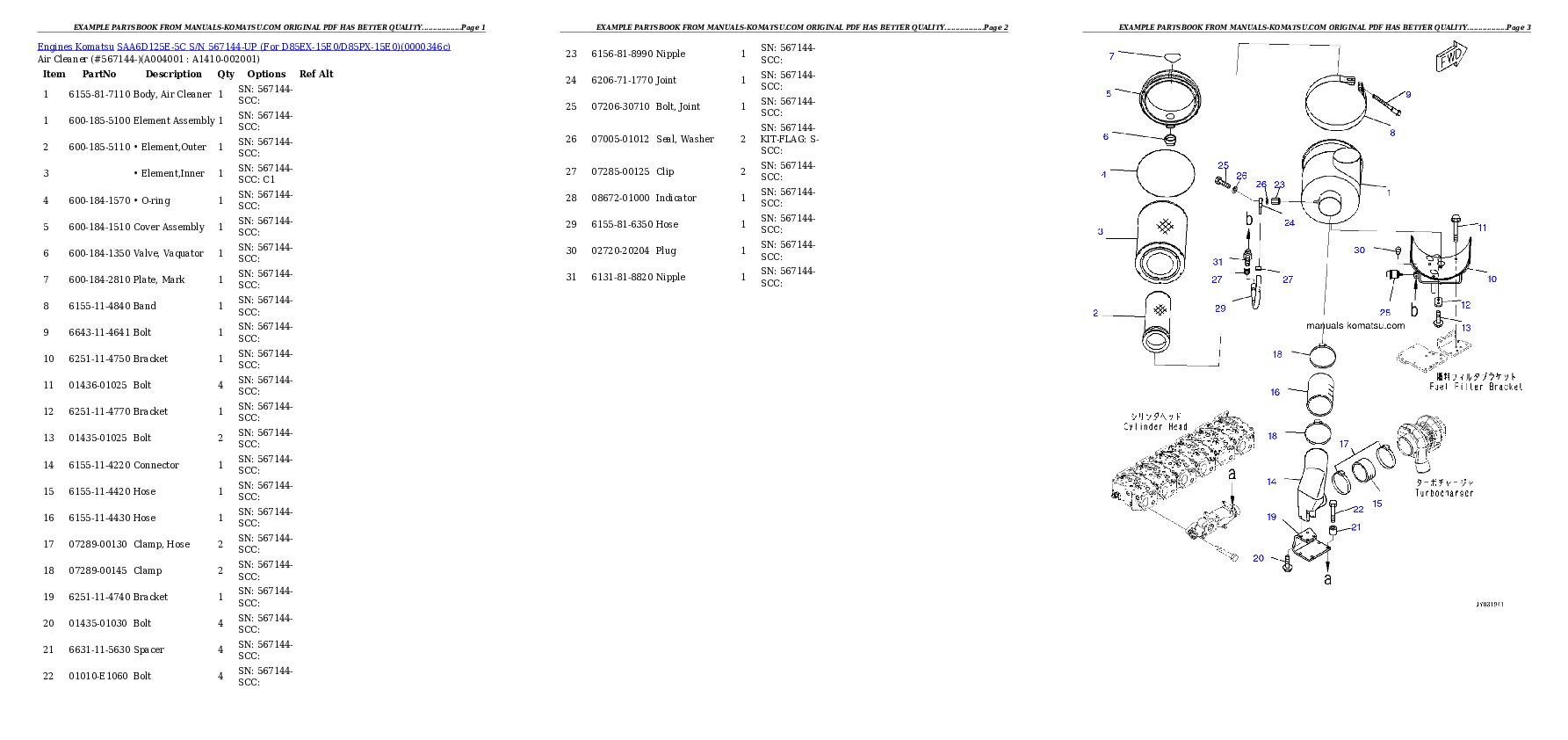Protected: SAA6D125E-5C S/N 567144-UP (For D85EX-15E0/D85PX-15E0) Partsbook
