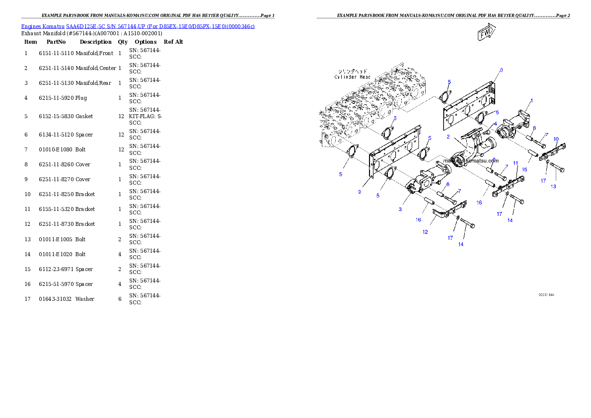 Protected: SAA6D125E-5C S/N 567144-UP (For D85EX-15E0/D85PX-15E0) Partsbook