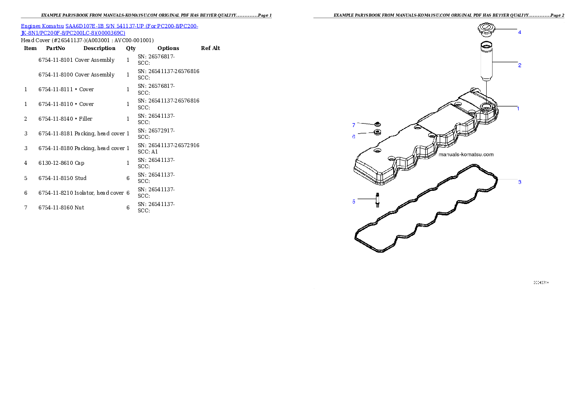 SAA6D107E-1B S/N 26555744-UP (For PC200-8/PC200-8Q1/PC200-JK-8N1/PC200LC-8/PC200LC-8N1/PC200LC-8Q1) Partsbook