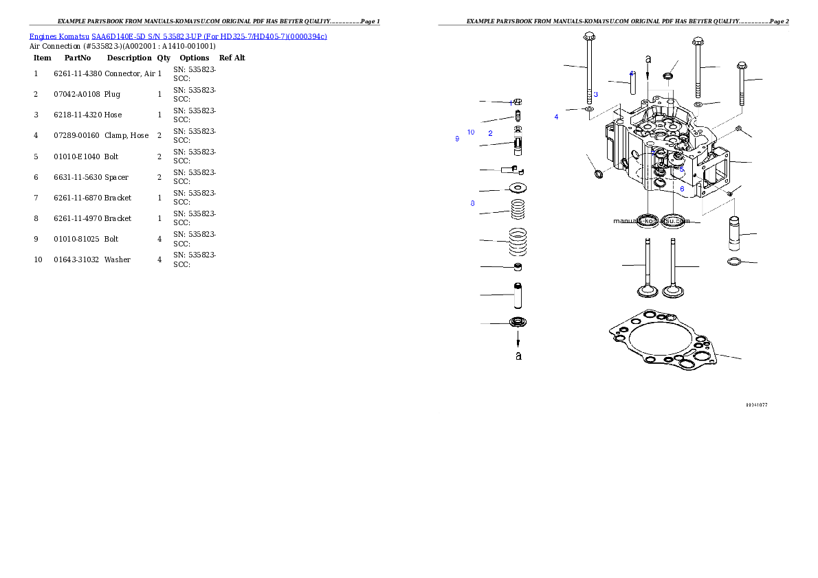 SAA6D140E-5D S/N 535823-UP (For HD325-7/HD405-7) Partsbook