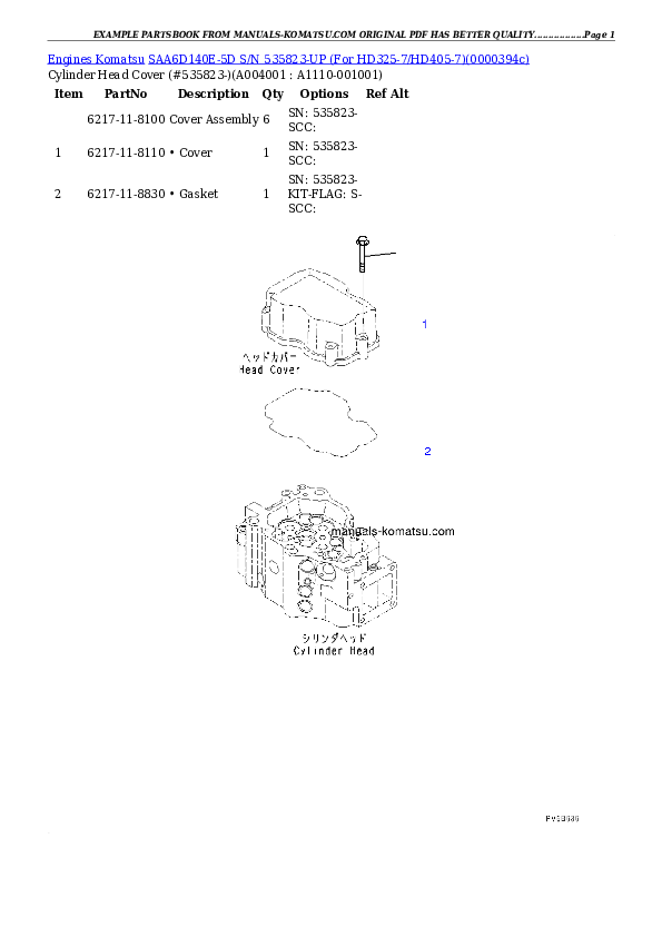 Protected: SAA6D140E-5D S/N 535823-UP (For HD325-7/HD405-7) Partsbook