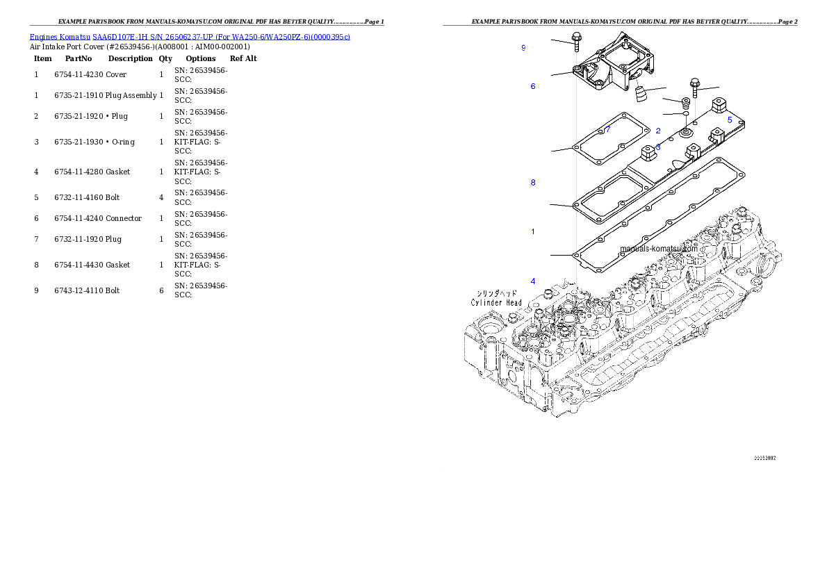 Protected: SAA6D107E-1H S/N 26506237-UP (For WA250-6/WA250PZ-6) Partsbook