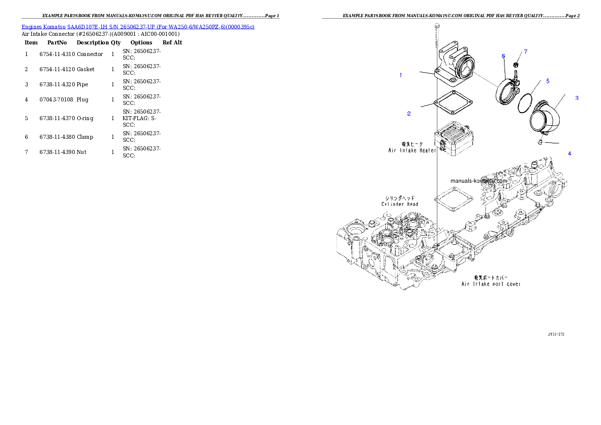 Protected: SAA6D107E-1H S/N 26506237-UP (For WA250-6/WA250PZ-6) Partsbook