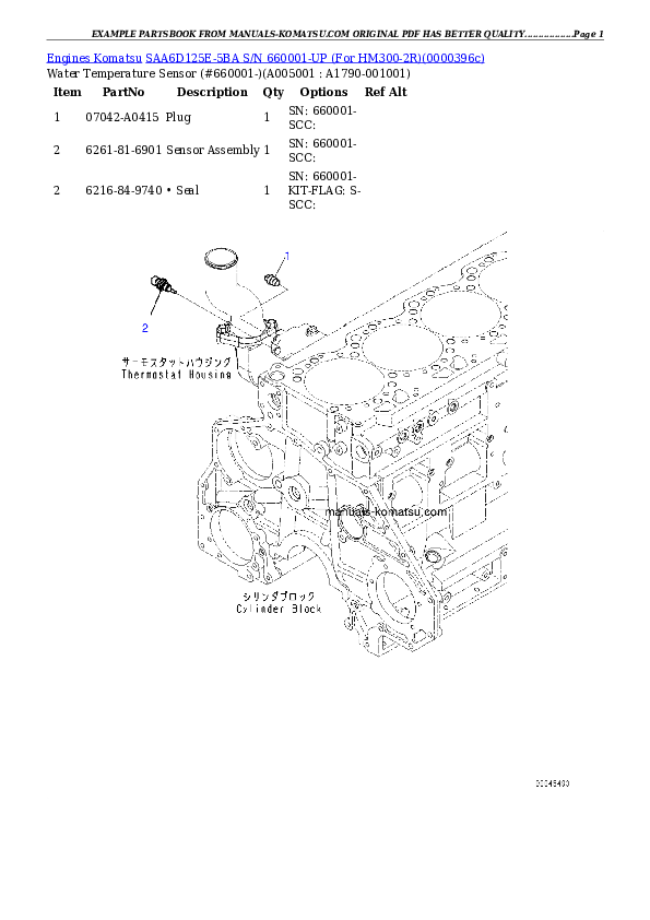 Protected: SAA6D125E-5BA S/N 660001-UP (For HM300-2R) Partsbook