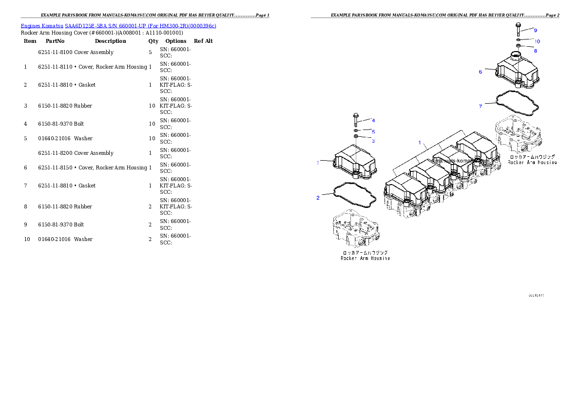 Protected: SAA6D125E-5BA S/N 660001-UP (For HM300-2R) Partsbook